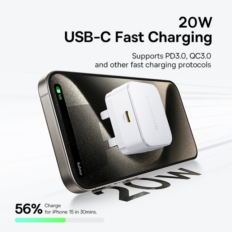Baseus 1C 20W Type-C Palm Fast Charger, Plug:UK Plug - White