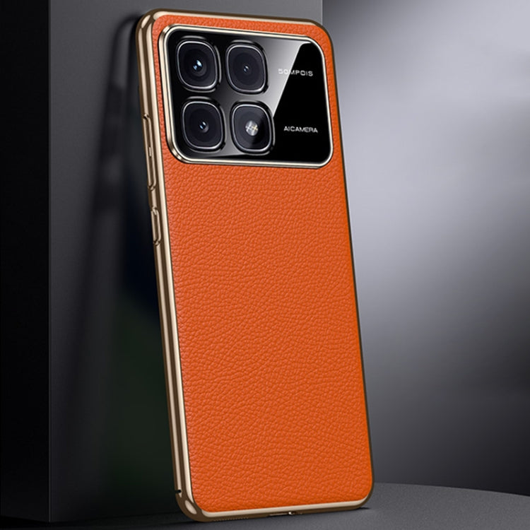 For Redmi K70 Ultra First Layer Cowhide Leather Electroplated PC Phone Case