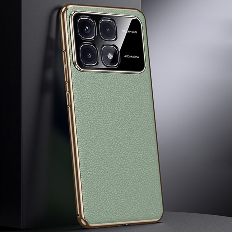For Redmi K70 Ultra First Layer Cowhide Leather Electroplated PC Phone Case