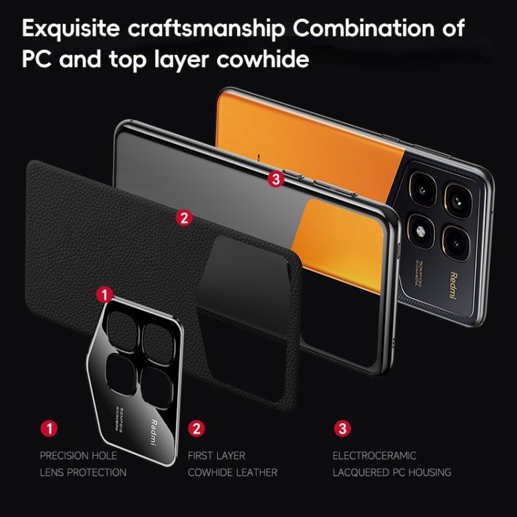 For Redmi K70 / K70 Pro First Layer Cowhide Leather Electroplated PC Phone Case