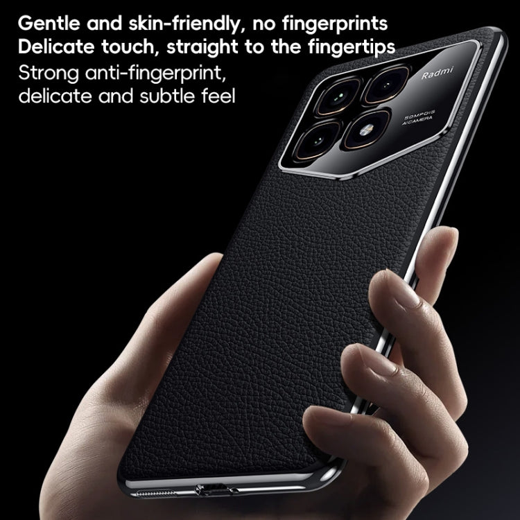 For Redmi K70 Ultra First Layer Cowhide Leather Electroplated PC Phone Case