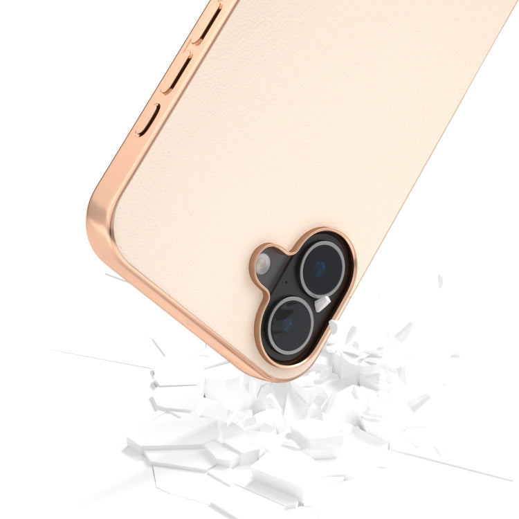 For iPhone 16 Plus PU Leather Electroplating Frame Full Coverage Phone Case