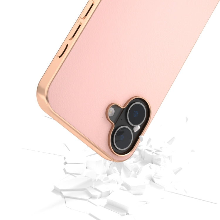 For iPhone 16 Plus PU Leather Electroplating Frame Full Coverage Phone Case