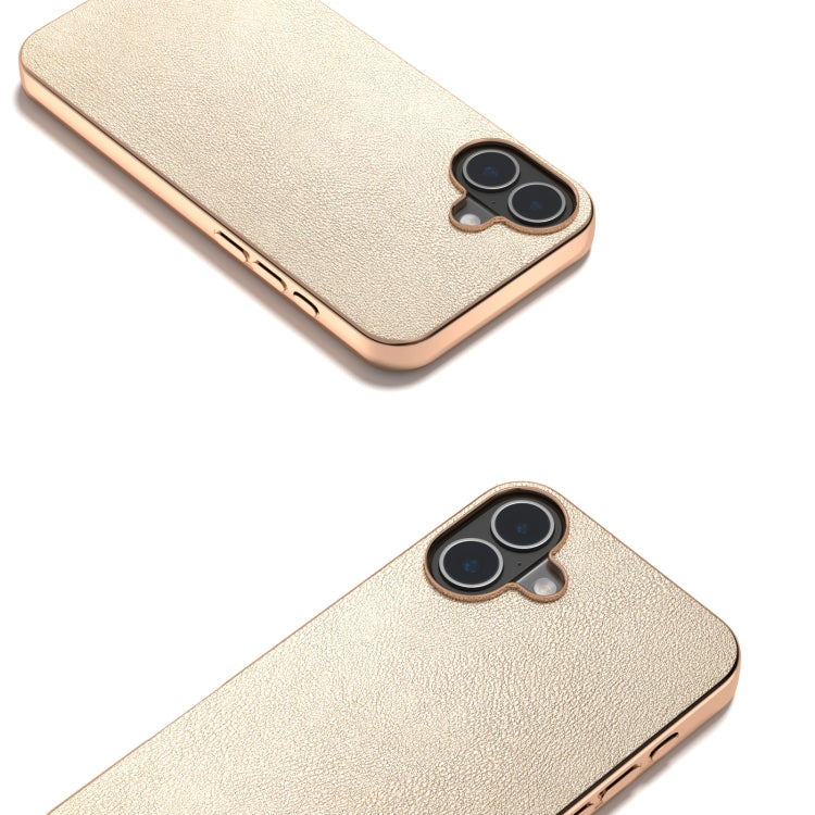 For iPhone 16 PU Leather Electroplating Frame Full Coverage Phone Case