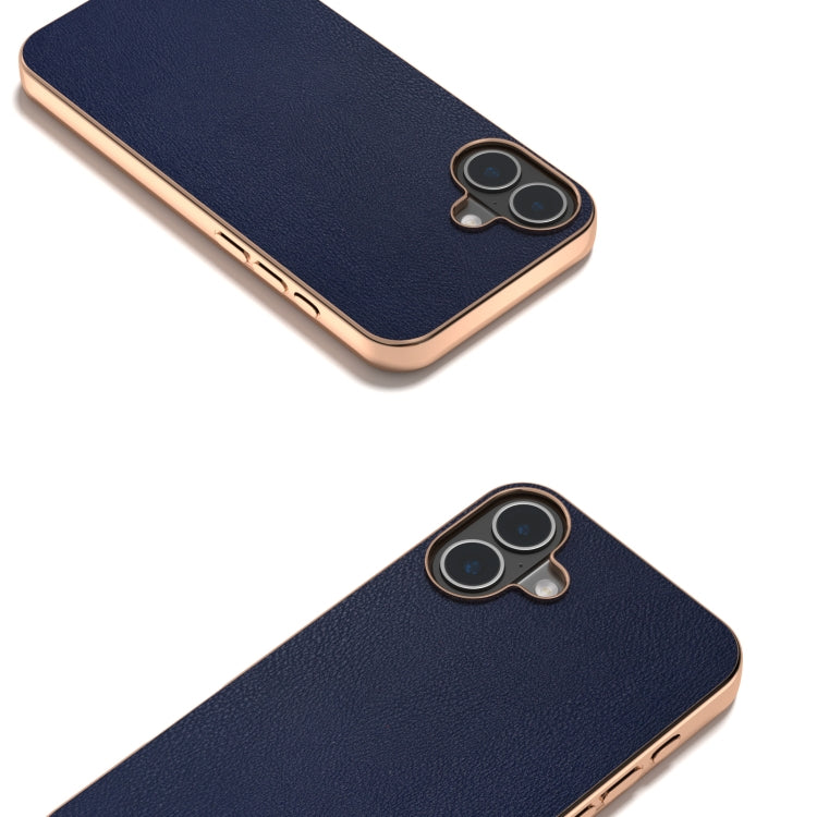 For iPhone 16 PU Leather Electroplating Frame Full Coverage Phone Case