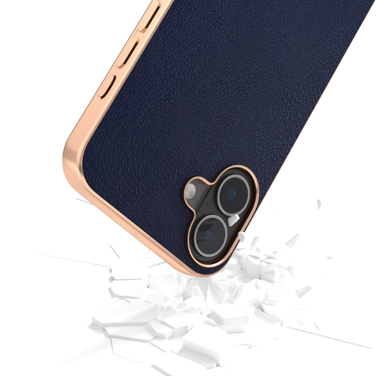 For iPhone 16 PU Leather Electroplating Frame Full Coverage Phone Case