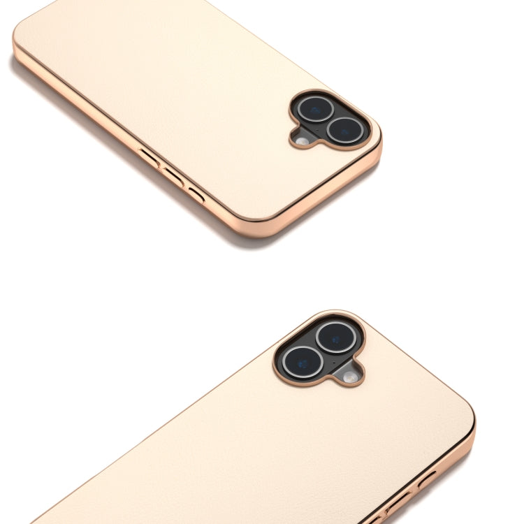 For iPhone 16 PU Leather Electroplating Frame Full Coverage Phone Case
