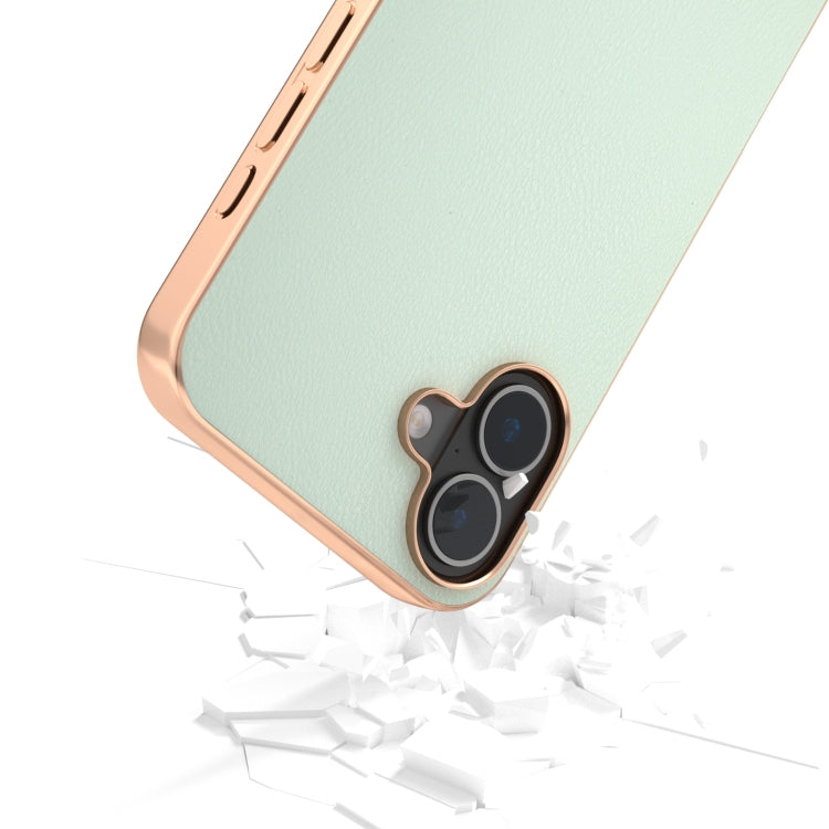 For iPhone 16 PU Leather Electroplating Frame Full Coverage Phone Case