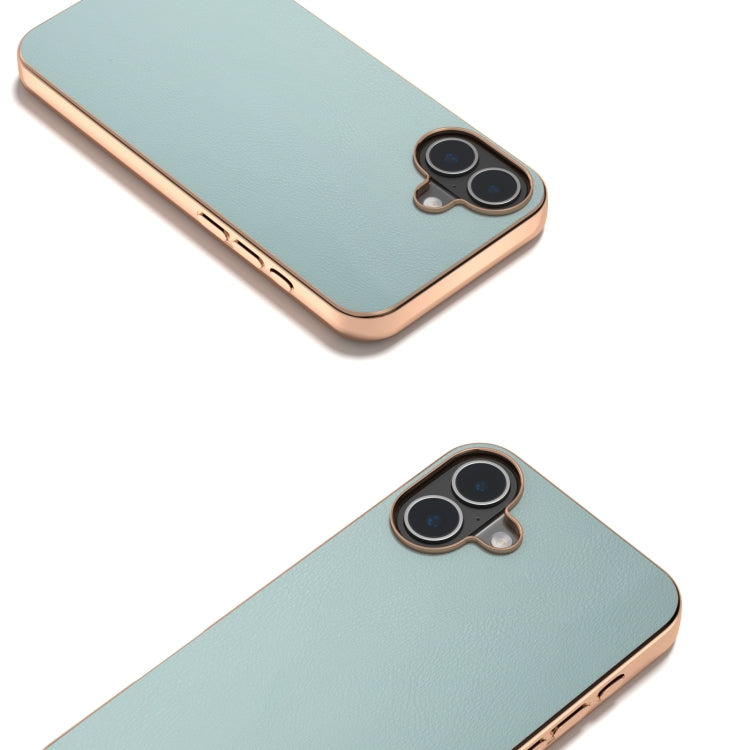 For iPhone 16 PU Leather Electroplating Frame Full Coverage Phone Case