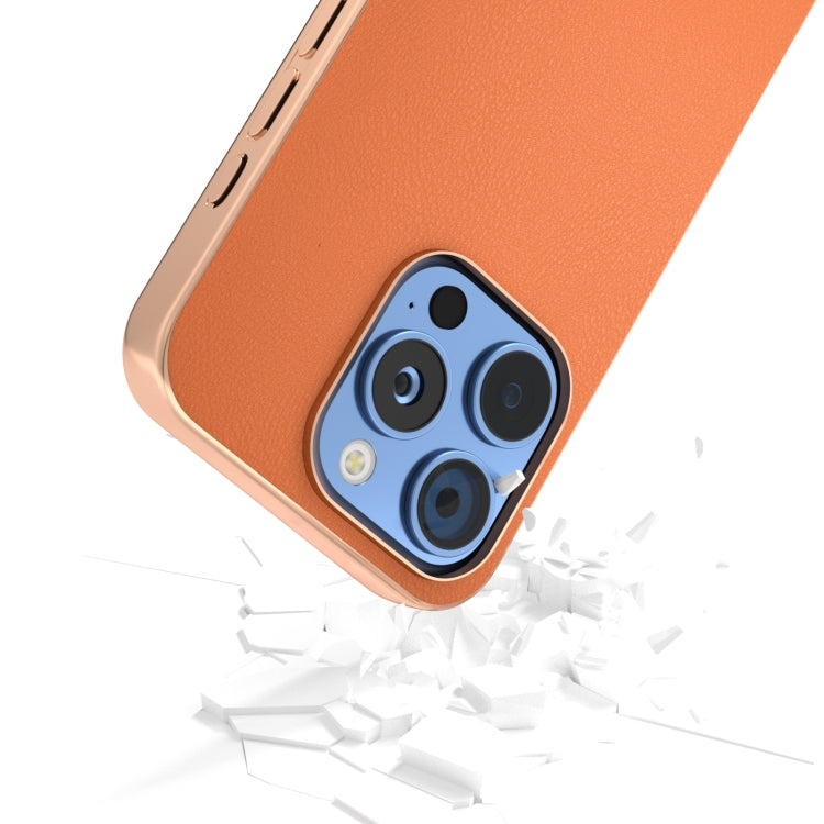 For iPhone 16 Pro PU Leather Electroplating Frame Full Coverage Phone Case