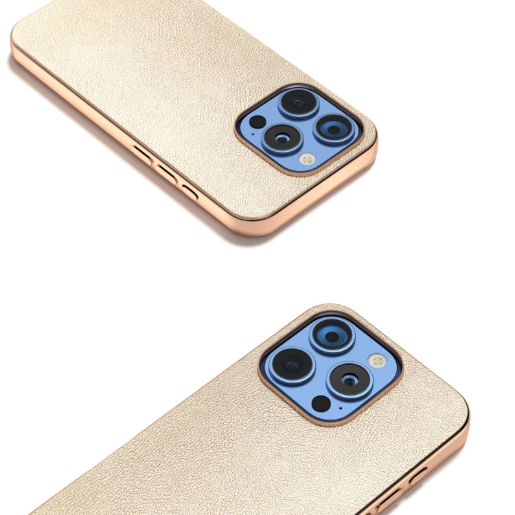 For iPhone 16 Pro PU Leather Electroplating Frame Full Coverage Phone Case