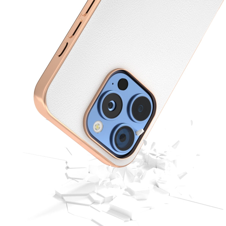 For iPhone 16 Pro PU Leather Electroplating Frame Full Coverage Phone Case