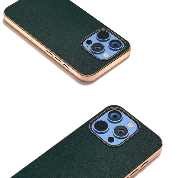 For iPhone 16 Pro PU Leather Electroplating Frame Full Coverage Phone Case