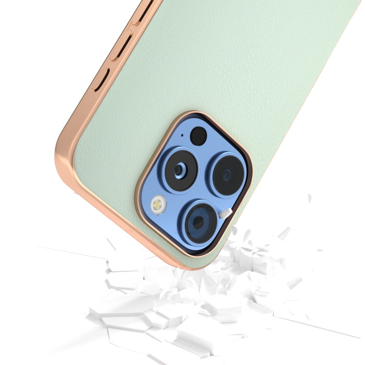 For iPhone 16 Pro PU Leather Electroplating Frame Full Coverage Phone Case