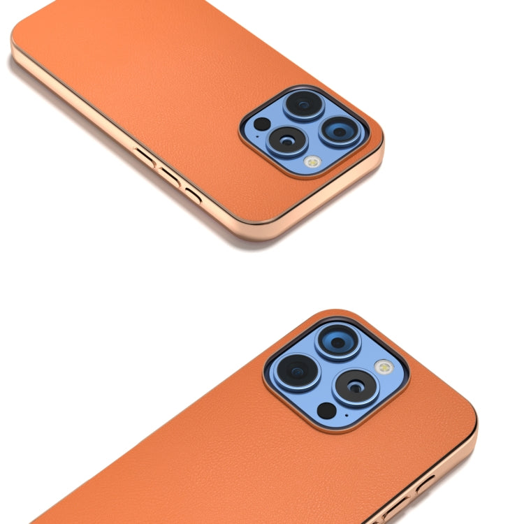For iPhone 16 Pro Max PU Leather Electroplating Frame Full Coverage Phone Case