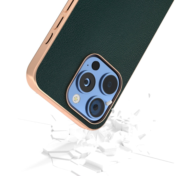 For iPhone 16 Pro Max PU Leather Electroplating Frame Full Coverage Phone Case