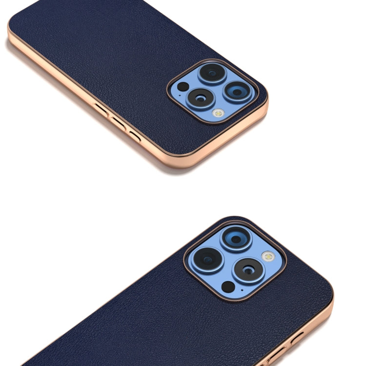 For iPhone 16 Pro Max PU Leather Electroplating Frame Full Coverage Phone Case