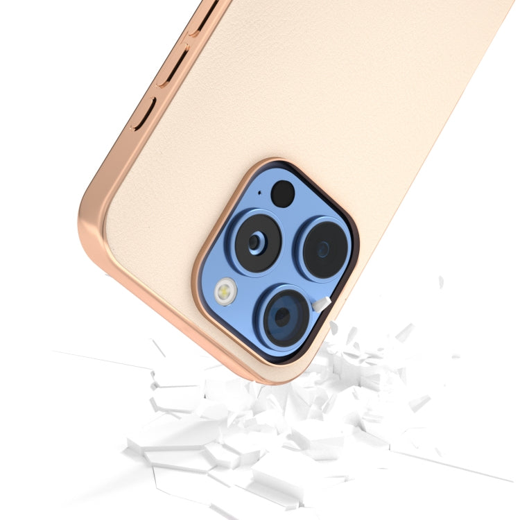 For iPhone 16 Pro Max PU Leather Electroplating Frame Full Coverage Phone Case