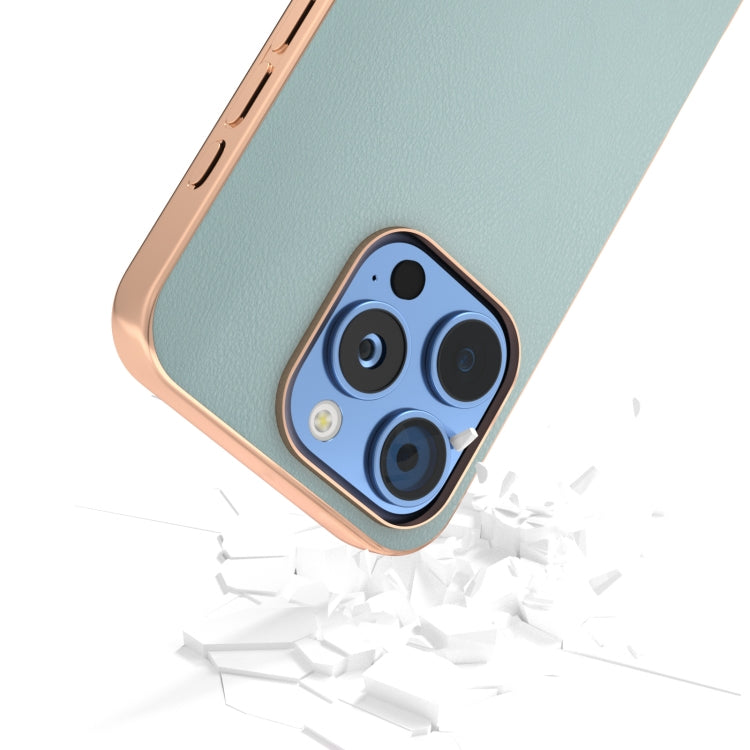 For iPhone 16 Pro Max PU Leather Electroplating Frame Full Coverage Phone Case