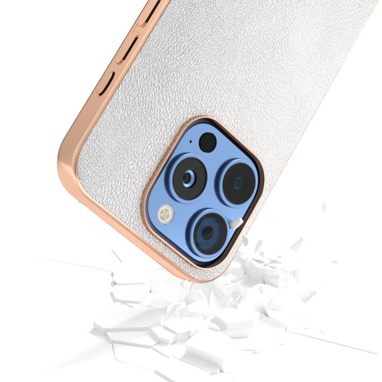 For iPhone 16 Pro Max PU Leather Electroplating Frame Full Coverage Phone Case