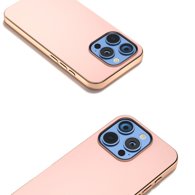 For iPhone 16 Pro Max PU Leather Electroplating Frame Full Coverage Phone Case