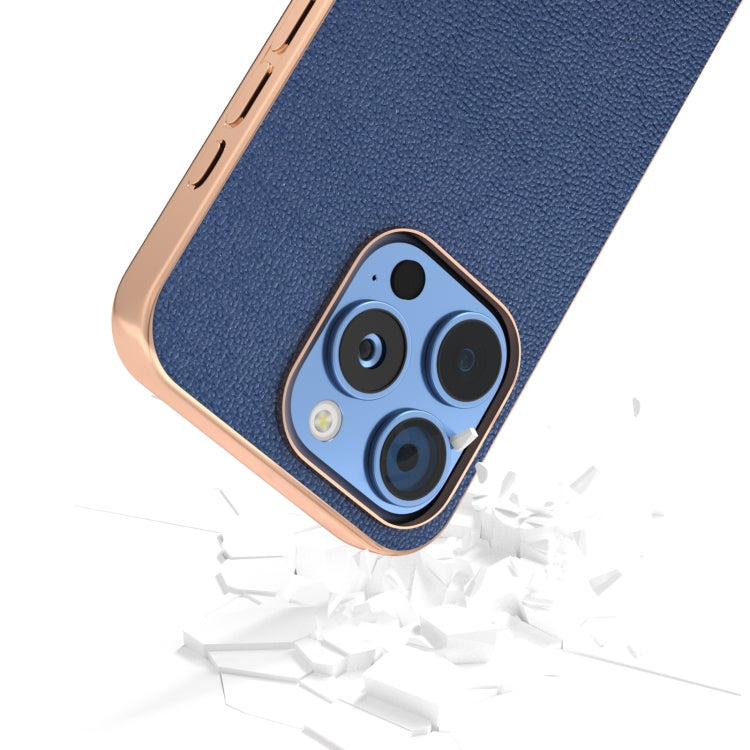 For iPhone 16 Pro ABEEL Electroplating Frame Genuine Leather Luolai Series Phone Case