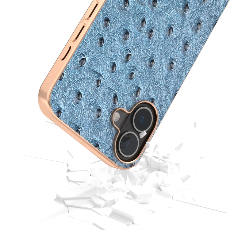 For iPhone 16 ABEEL Electroplating Frame Genuine Leather Ostrich Texture Phone Case