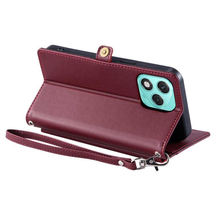 For Honor 400 Lite Global Wallet Multi-card Slot Leather Phone Case with Lanyard