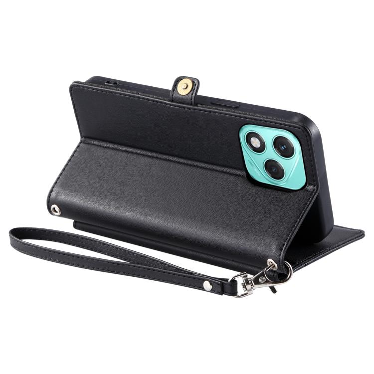 For Honor 400 Lite Global Wallet Multi-card Slot Leather Phone Case with Lanyard