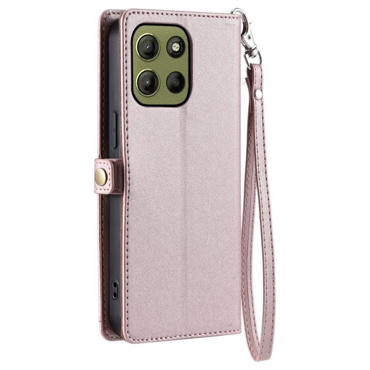 For Motorola Moto G15 Wallet Multi-card Slot Leather Phone Case with Lanyard