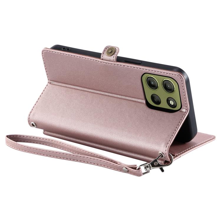 For Motorola Moto G15 Wallet Multi-card Slot Leather Phone Case with Lanyard