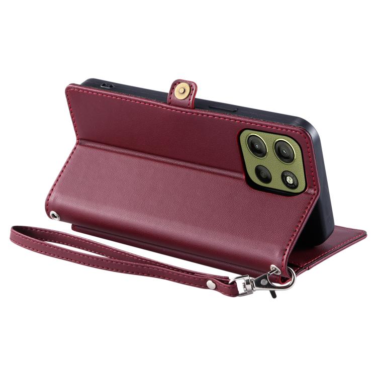 For Motorola Moto G15 Wallet Multi-card Slot Leather Phone Case with Lanyard