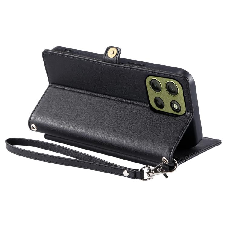For Motorola Moto G15 Wallet Multi-card Slot Leather Phone Case with Lanyard