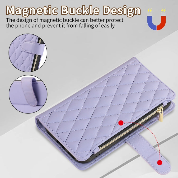 For Google Pixel 8a Rhombic Zipper Wallet Leather Phone Case