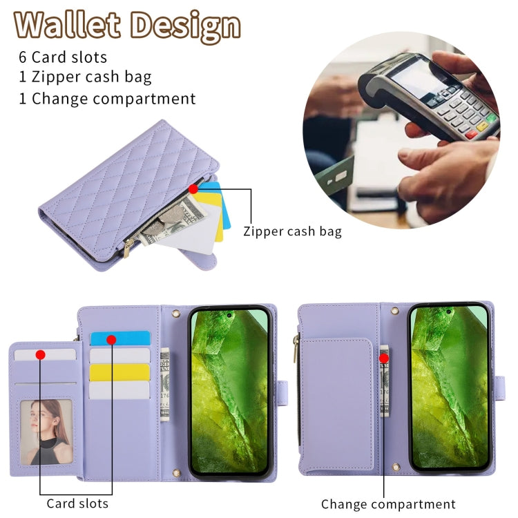 For Google Pixel 8a Rhombic Zipper Wallet Leather Phone Case