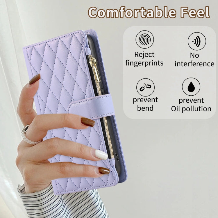 For Google Pixel 8a Rhombic Zipper Wallet Leather Phone Case
