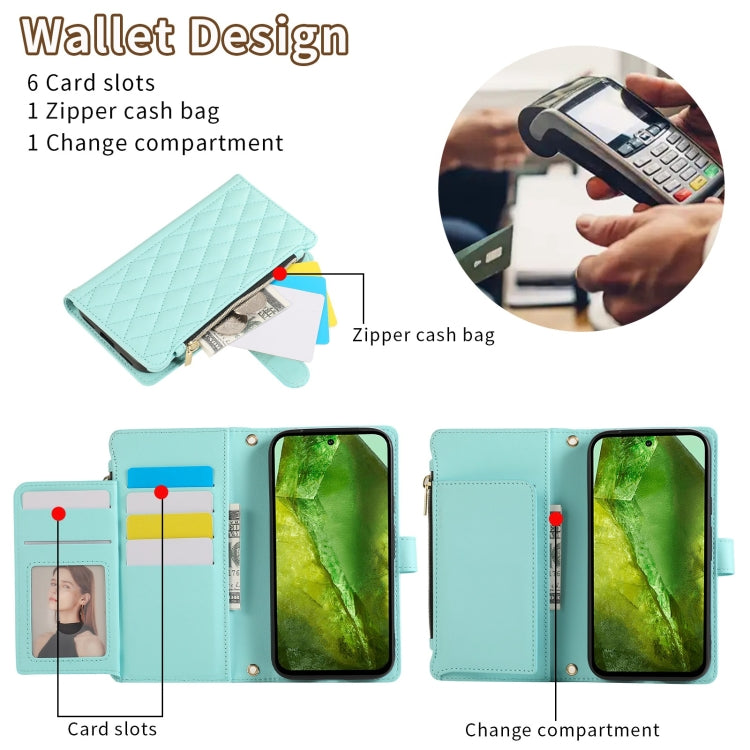 For Google Pixel 8a Rhombic Zipper Wallet Leather Phone Case