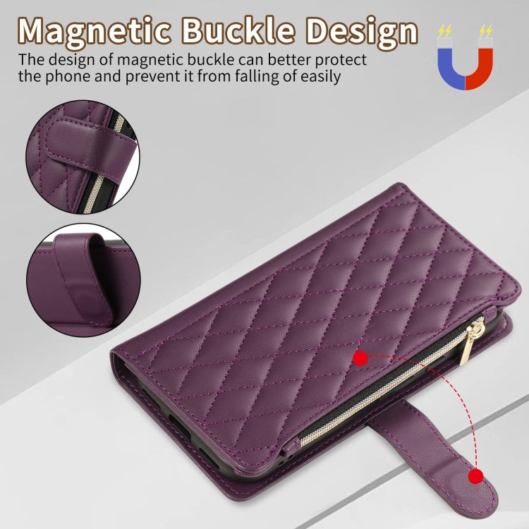 For Google Pixel 8a Rhombic Zipper Wallet Leather Phone Case