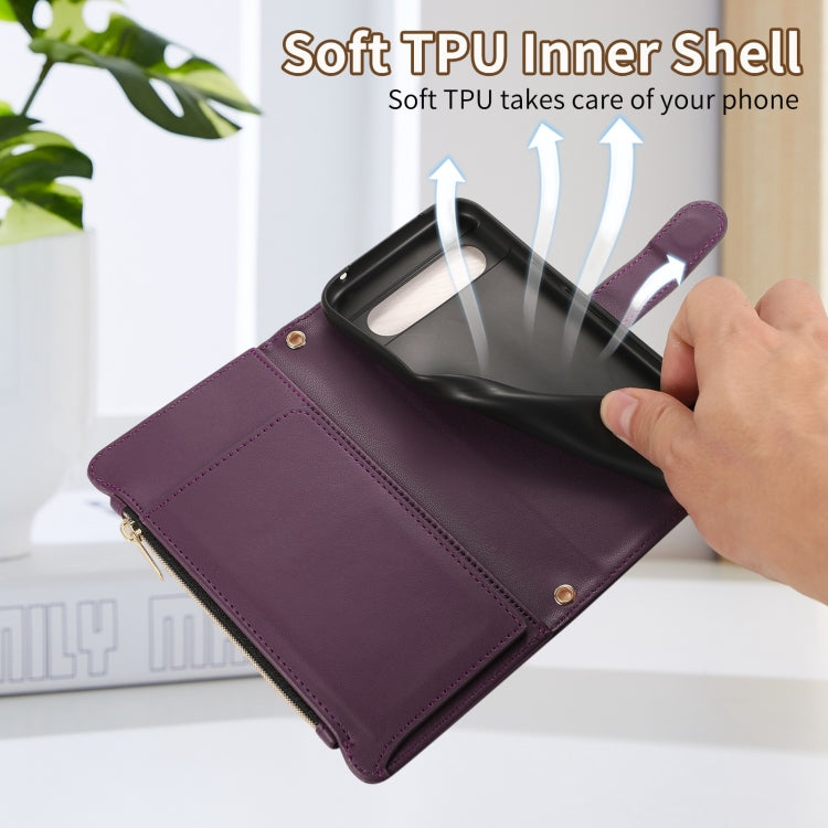 For Google Pixel 8a Rhombic Zipper Wallet Leather Phone Case