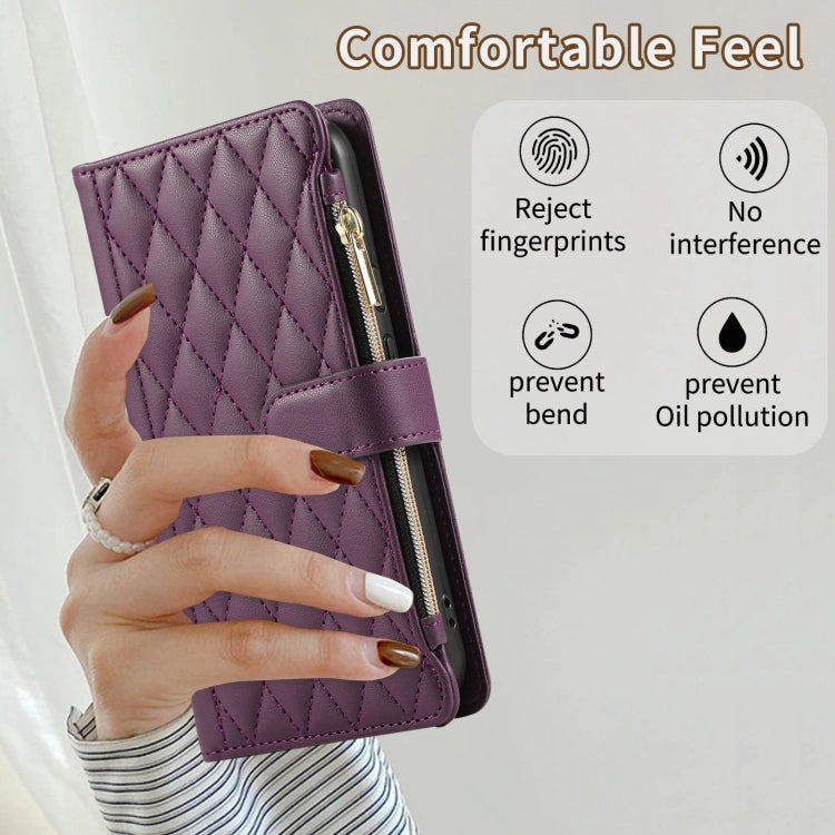 For Google Pixel 8a Rhombic Zipper Wallet Leather Phone Case