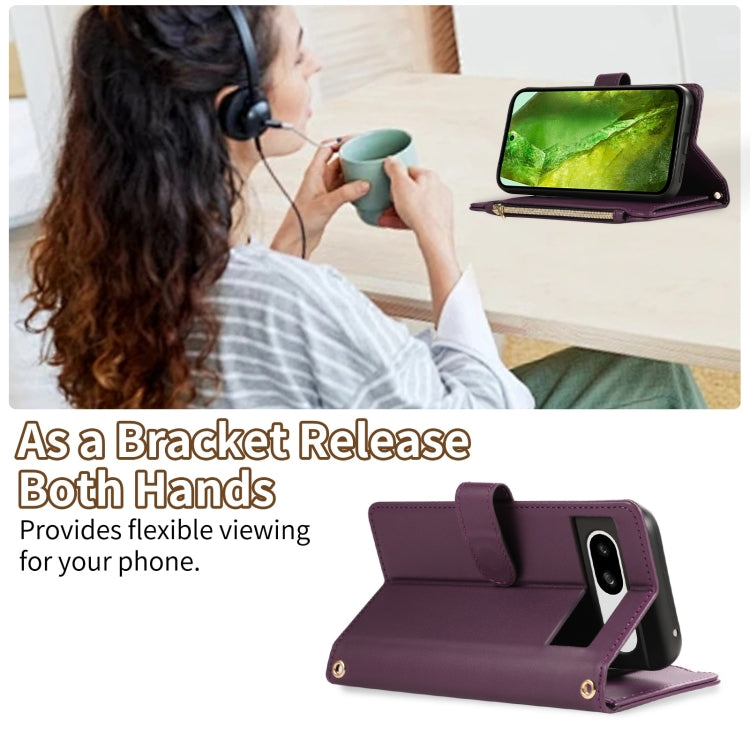 For Google Pixel 8a Rhombic Zipper Wallet Leather Phone Case