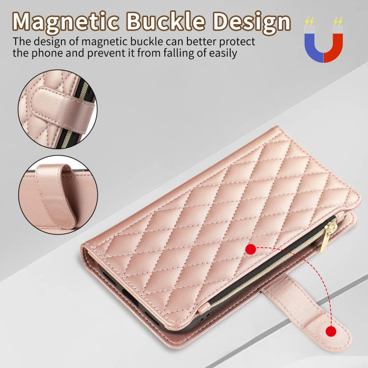 For Google Pixel 8a Rhombic Zipper Wallet Leather Phone Case