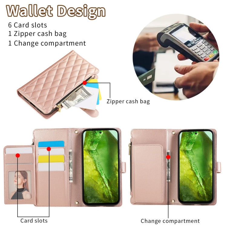 For Google Pixel 8a Rhombic Zipper Wallet Leather Phone Case