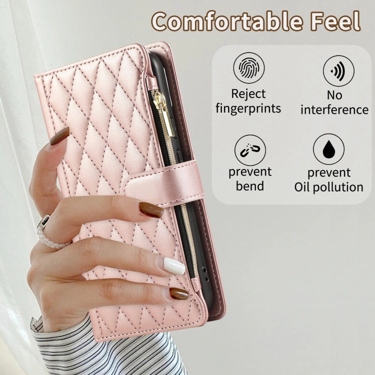 For Google Pixel 8a Rhombic Zipper Wallet Leather Phone Case