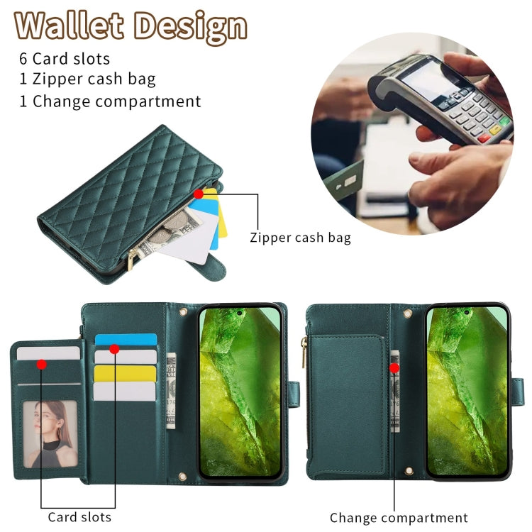 For Google Pixel 8a Rhombic Zipper Wallet Leather Phone Case