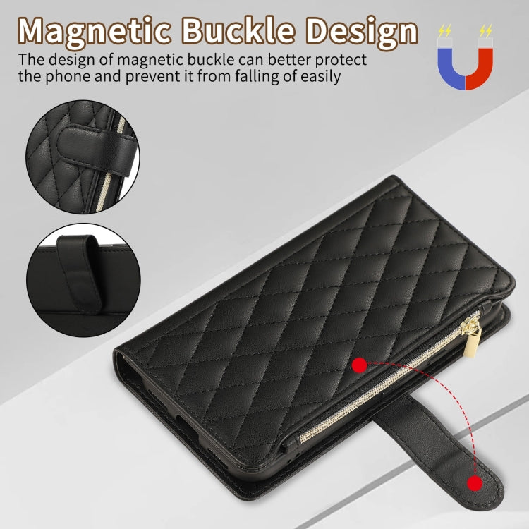 For Google Pixel 8a Rhombic Zipper Wallet Leather Phone Case