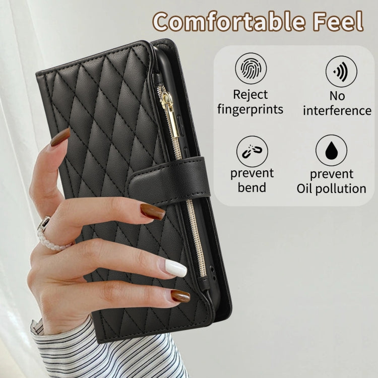 For Google Pixel 8a Rhombic Zipper Wallet Leather Phone Case