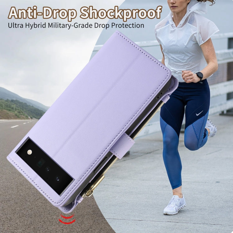 For Google Pixel 6 Pro Rhombic Zipper Wallet Leather Phone Case