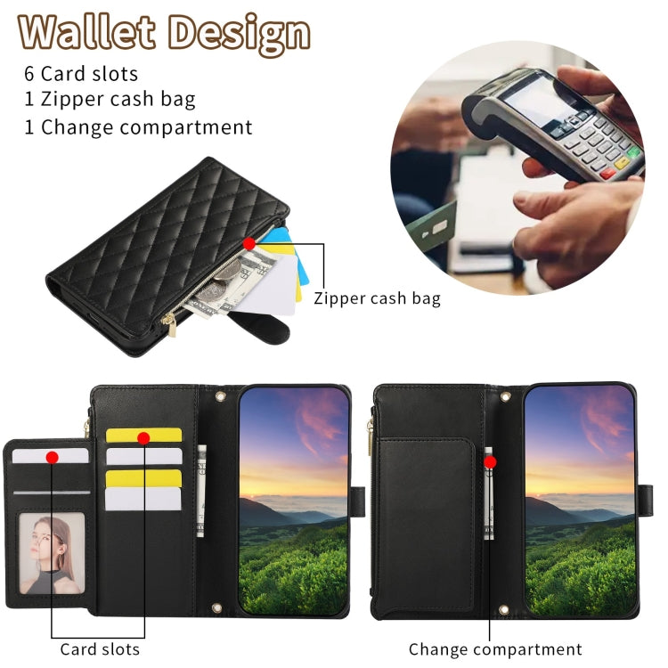For Google Pixel 6 Pro Rhombic Zipper Wallet Leather Phone Case