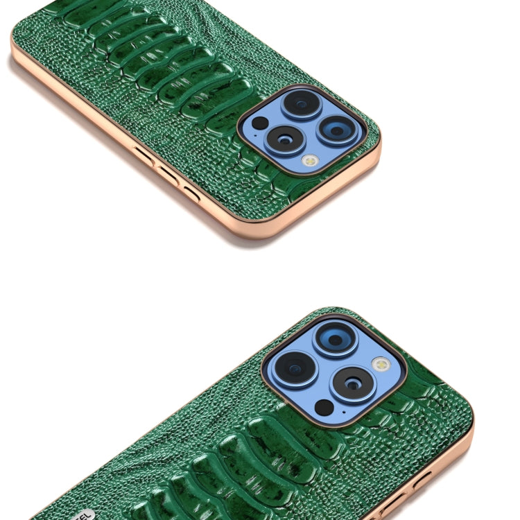 For iPhone 16 Pro ABEEL Electroplating Frame Genuine Leather Weilai Series Phone Case